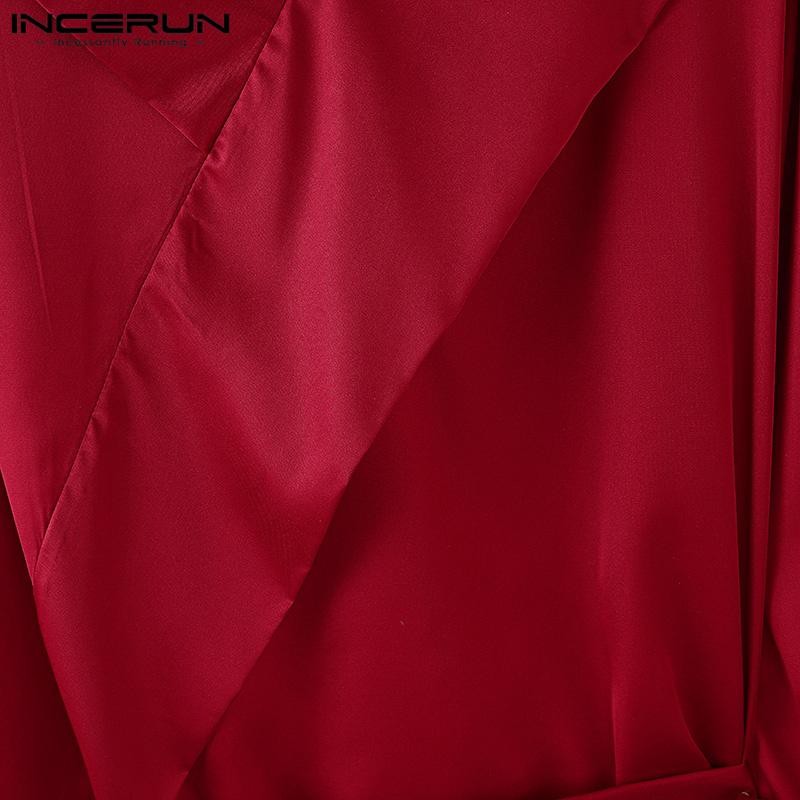 INCERUN Мужские рубашки с длинным рукавом и V-образным вырезом спереди, перекрестные слои, топы