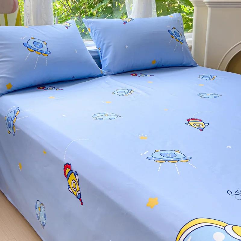Cartoon Astronaut Bed Sheet Set for Kids Boys Soft Skin-friendly Cotton Bedding Set 3Pcs Rocket Spaceship Bed Sheets Pillowcases