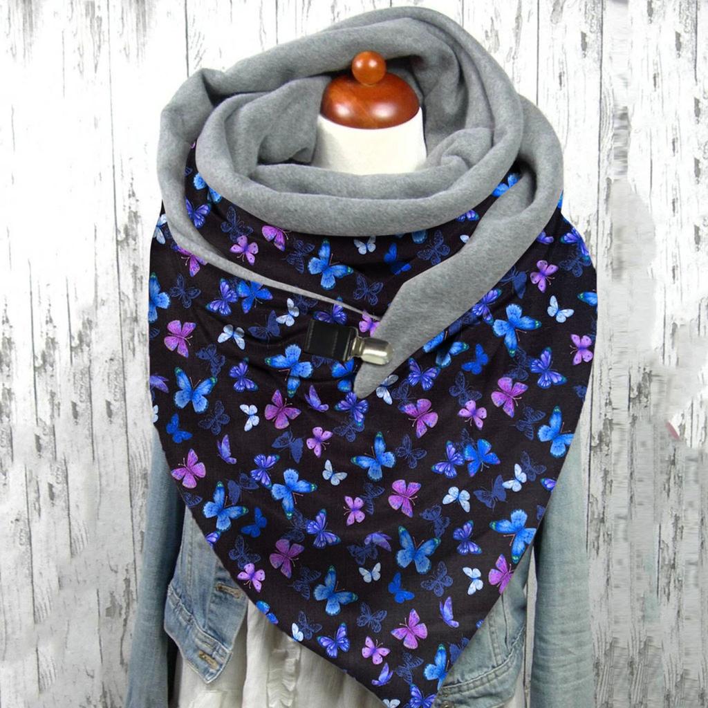 Женский повседневный шарф с принтом, модный многоцелевой платок в стиле ретро, ​​шарф на пуговицах