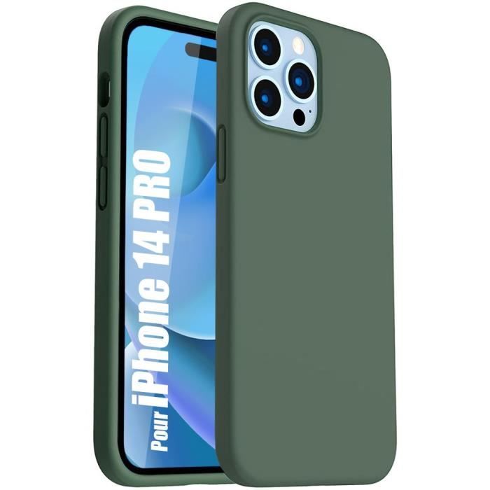 Coque Silicone - pour iPhone 14 Pro - Vert Nuit - Antichoc - Souple - Mat