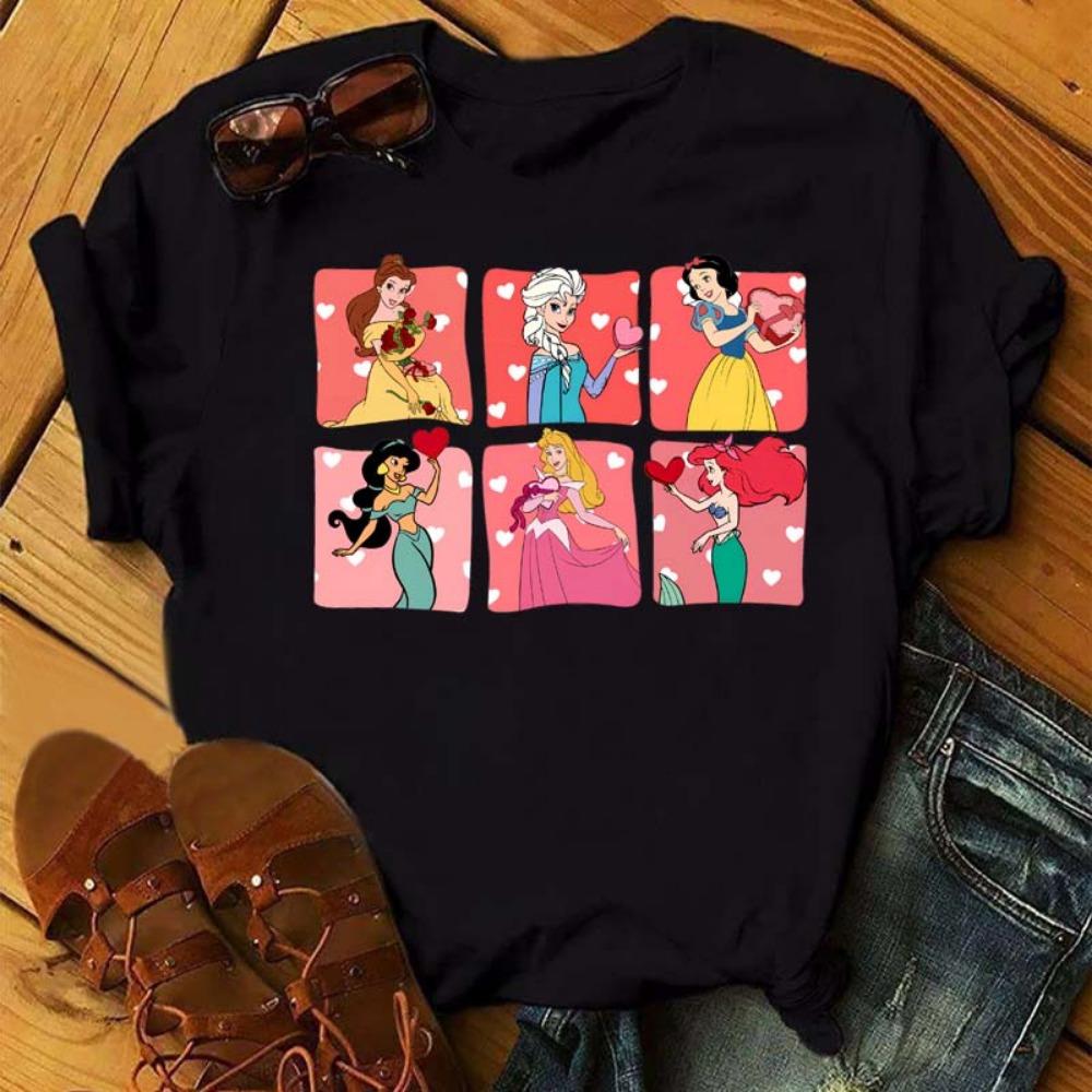 Kawaii Clothes Disney Princess Women T Shirt Tops Harajuku Cartoon Graphic Ladies Tees Cute T-shirt Female T Shirts