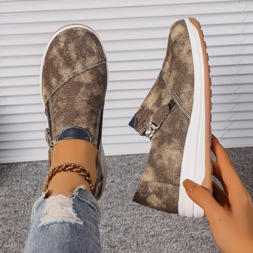 Женская повседневная спортивная обувь Весна Новые туфли-лоферы с круглым носком, глубоким вырезом и боковой молнией, противоскользящие, износостойкие, низкие