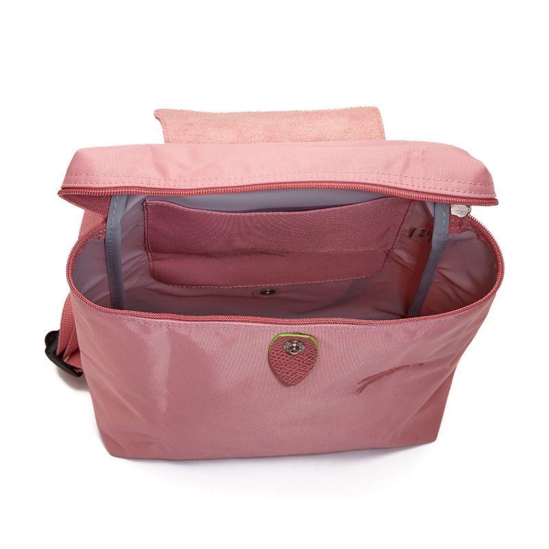 Longchamp Le Pliage Green 26 Foldable Button Zipper Closure Leather Trim Backpack Women backpack Pink 1699919P72