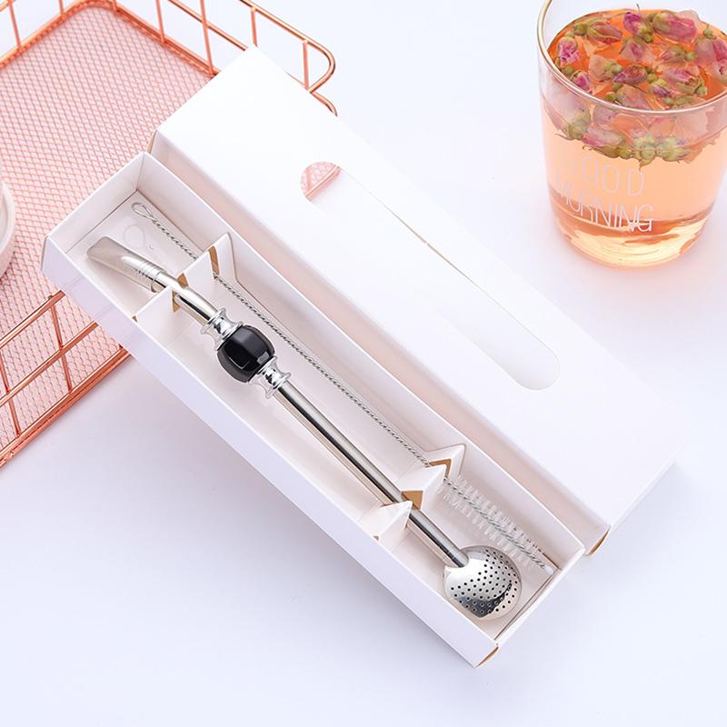 Двусторонняя фильтр-соломинка Ложка из нержавеющей стали для мате Бомбилья Соломинка с кисточкой Длинная ручка Ложка для помешивания Кухонные принадлежности