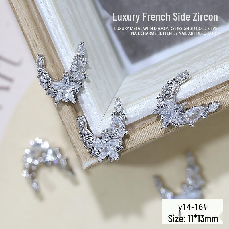 Elegant 3D French Crescent Zircon Nail Art with Star Design