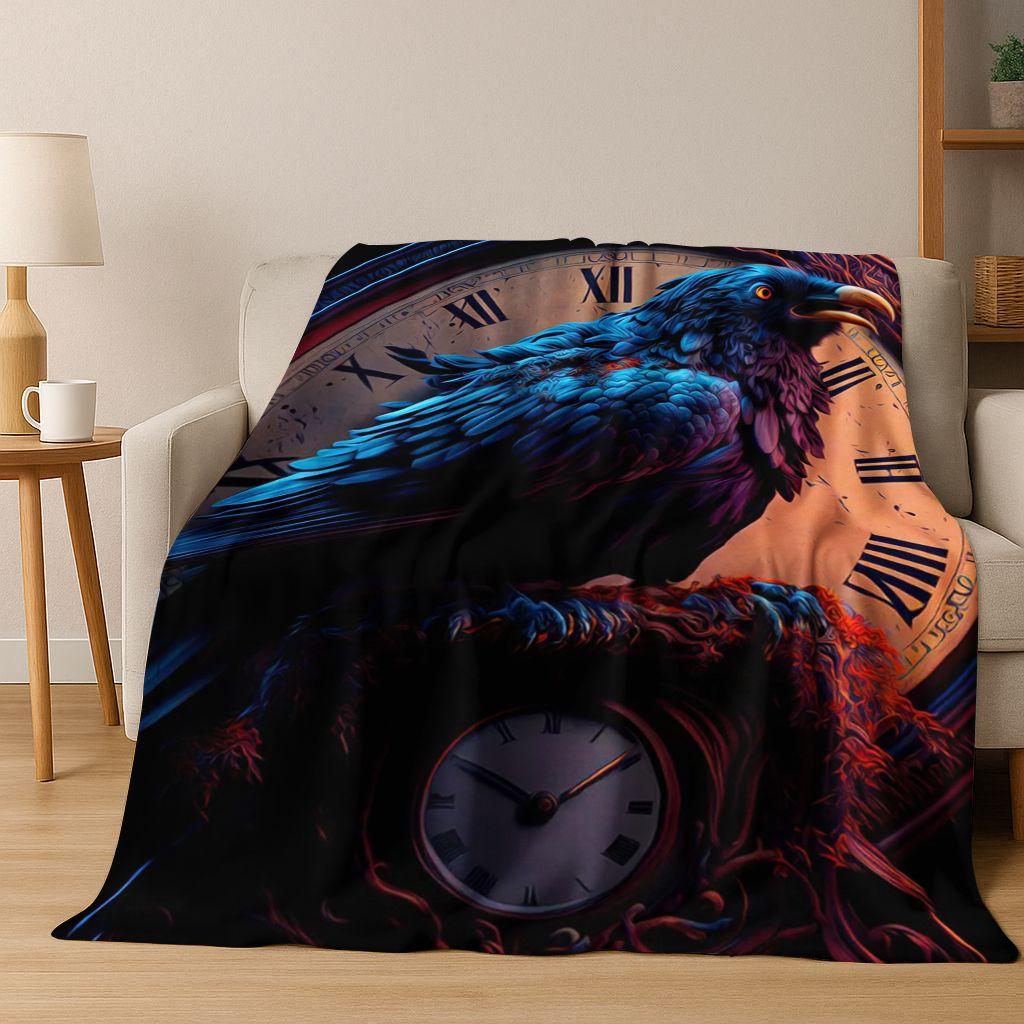 3D Viking Oding Raven Crow Skull Huginn Muninn Norse Flannel Blanket,Warm and Cozy Soft Throw Blanket for Home Bedroom Bed Sofa