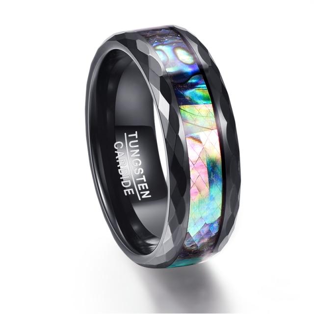 Luxury Men Women 8mm Stainless Steel Ring Inlay Abalone Shell Imitation Opal Wedding Band for Couples Jewelry Gifts
