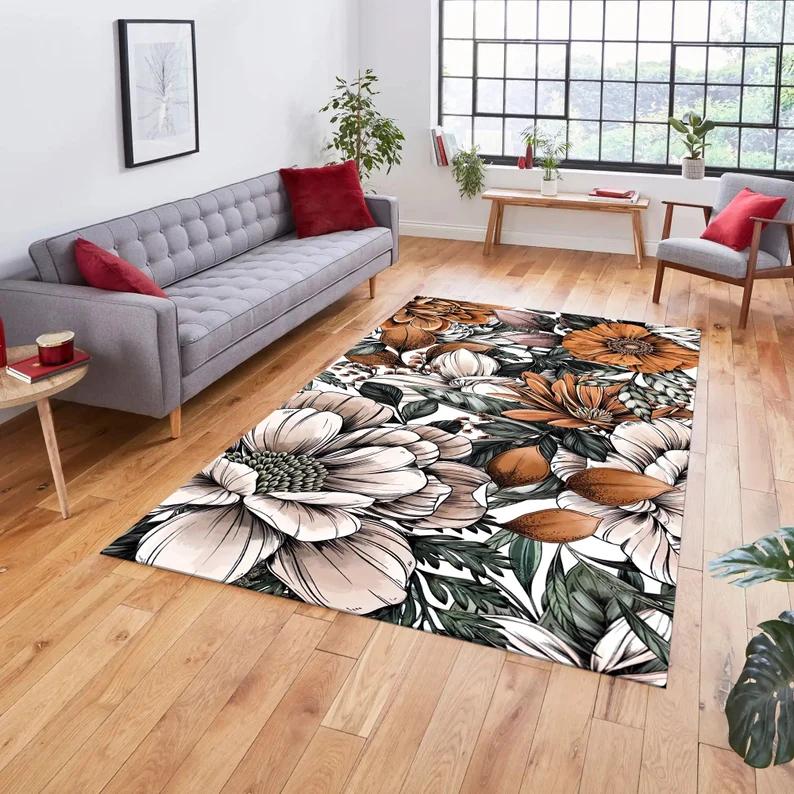 Abstract Wave and Animal Print Rugs Colorful Modern Carpets Floral Designs for Living Rooms Aesthetic Home Decor Floor Mats
