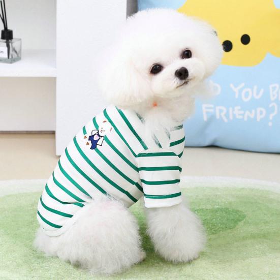 Жилет для собак с круглым вырезом, мягкий, удобный, с рисунком медведя из мультфильма, для домашних животных, кошек и собак, полосатая блузка на каждый день