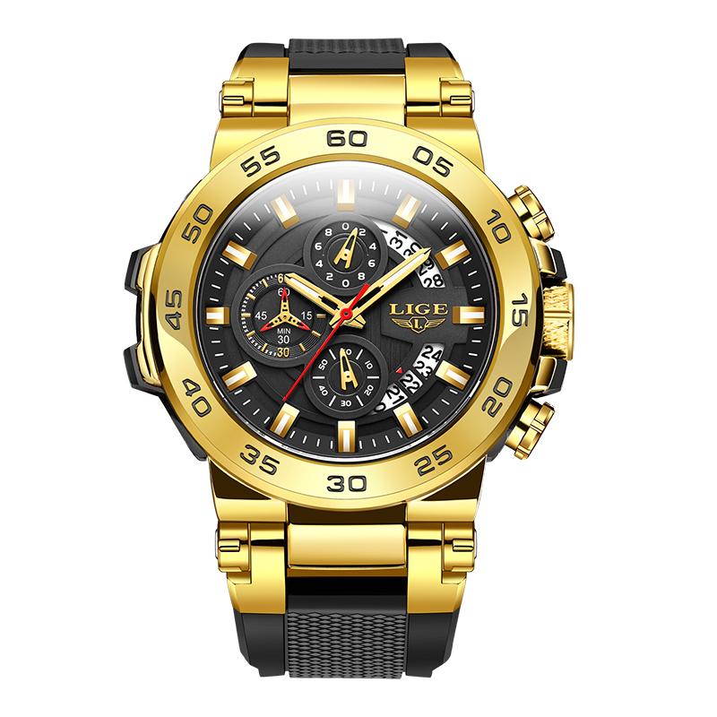 LIGE New Mens Watches Top Luxury Brand Big Dial Watch Men Waterproof Quartz Wristwatch Sport Chronograph Clock Relogio Masculino