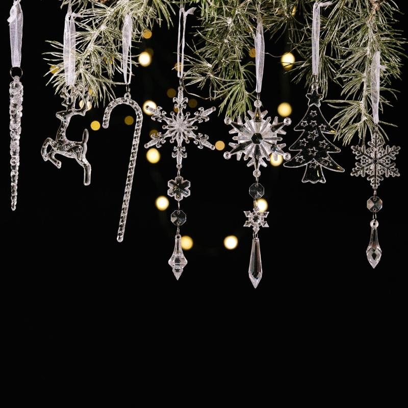 18 Pcs Acrylic Elk Snowflake Icicle Ornaments Lovely Christmas Tree Decorations For Home Party Outdoor Indoor