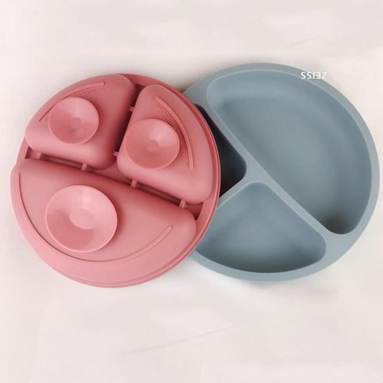 Детская тарелка, разделенный дизайн, силикон, не содержащий бисфенола-А, 3 сетки, присоска для малышей, принадлежности для кормления младенцев, ежедневное использование