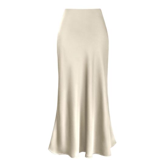 Women Elegant Faux Silk Satin Skirt High Waist Fishtail Skirt A-Line Solid Color Glossy Office