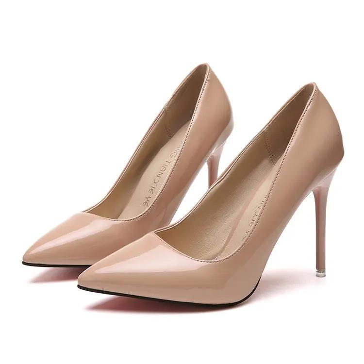 HOT Plus Size 34-44 HOT Women Shoes Pointed Toe Pumps Patent Leather Dress High Heels Boat Shoes Wedding Shoes Zapatos Mujerd76