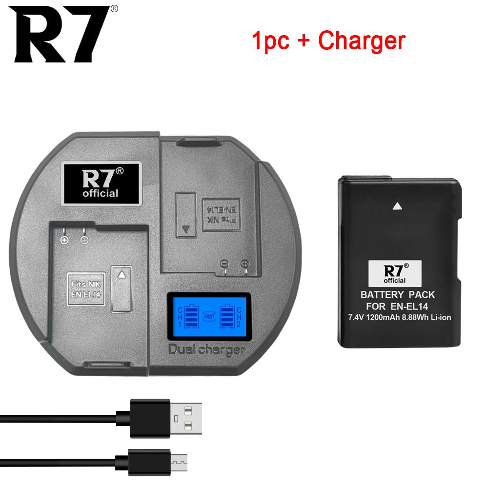Двухканальное зарядное устройство R7 с 4 батареями EN-EL14/EN-EL14a для Nikon D3100-D5300, ЖК-дисплей и USB-кабель в подарок