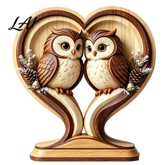 Gingerbread Man Wooden Animal Penguin Statues Owl Fox Ornament with Stable Base, Double Layer