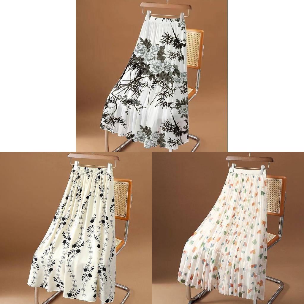 Abstract Ink Brush Printed Midi Skirt With Stretch Fabric For Plus Size Women