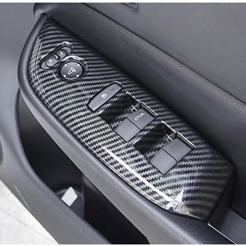 Car Door Armrest Panel Cover Window Glass Lift Switch Button Trims For Honda Fit Jazz GR RHD ABS Carbon Fiber Accessories