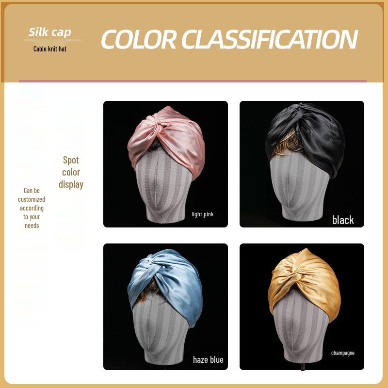 Mulberry Silk Double-Layer Pleated Sleep Cap for Hair Protection