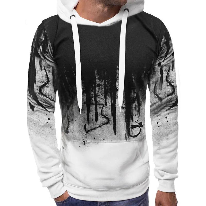 Gradient Print Men's Pullover Hooded Sweatshirt Spring Autumn Daily Fitness Sportswear Fashion Casual Hoodies Loose Clothin