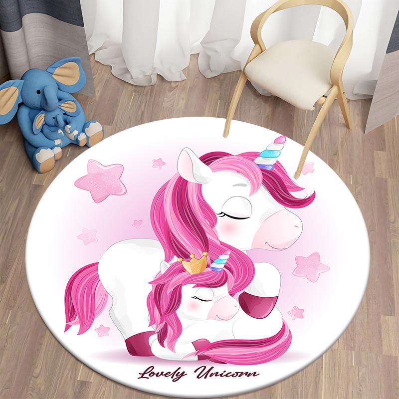 Детские коврики с единорогом для гостиной, детские коврики с животными, детские игровые круглые коврики в детскую комнату, домашний декор, напольные коврики