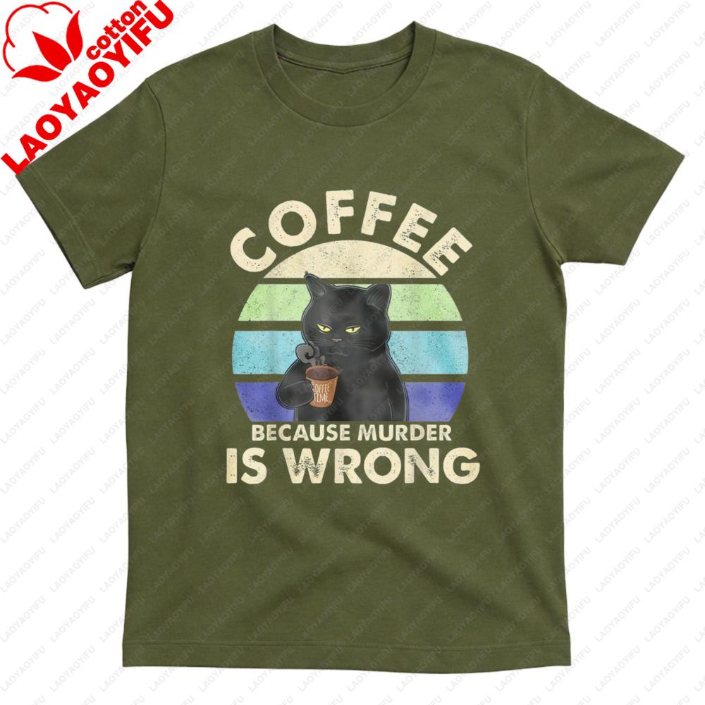 Coffee Cat Vintage Print Summer Casual Men TShirt Cotton Short Sleeve Tops Fashion Top Gift for Coffee Lovers Clothes