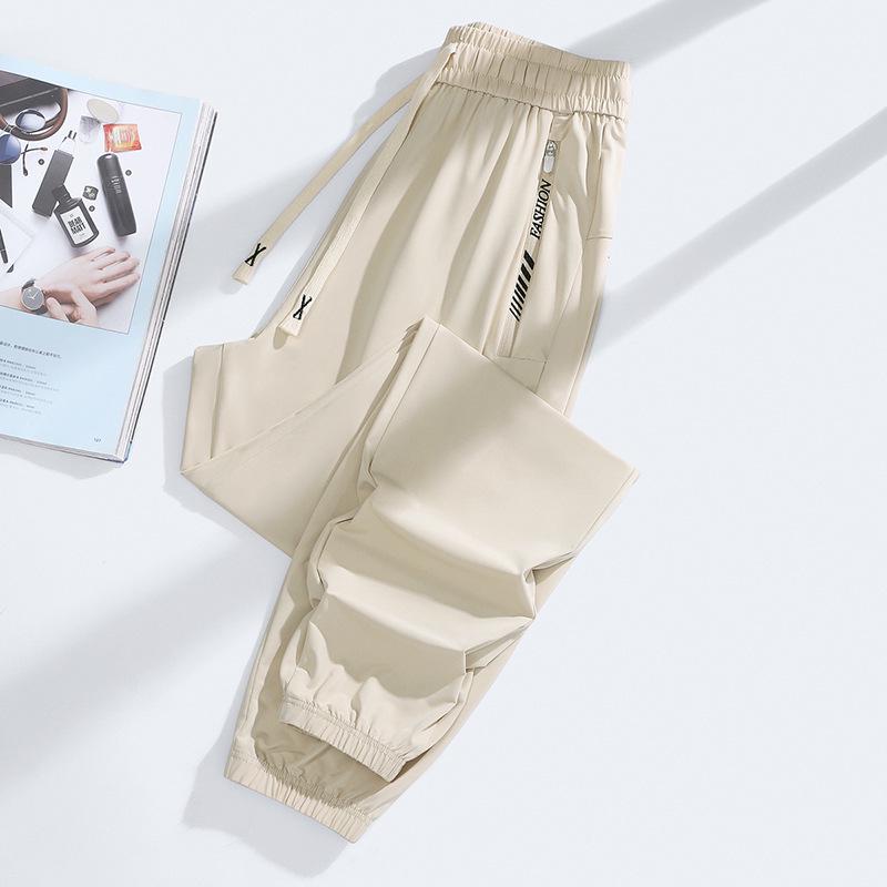 Men's Thin Ice Silk Summer Joggers: Breathable, Quick-Drying, Sun-Protective Running and Sports Pants for Outdoor Activities