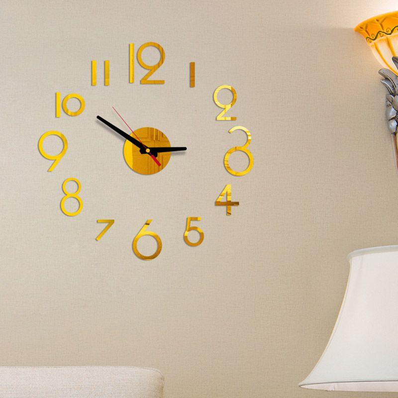 Number Wall Diy Clock 3d Mirror Sticker Modern Home Office Decor Art Decal