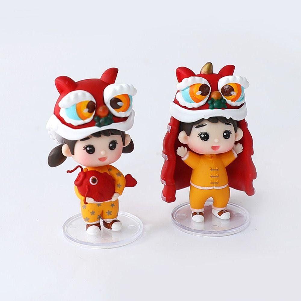 PVC Lion Dance Koi Boy Girl Doll Decoration New Year Miniature Ornaments  Car Interior Supplies