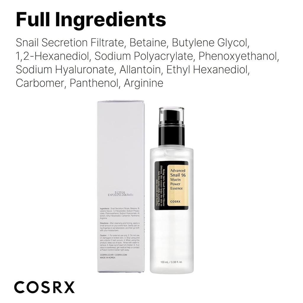 COSRX Snail Essence Snail Snail 96 Mucin Snail Moisturizing and Nourishing for Sensitive and Dry Snail Mucus Snail Serum Advanced Snail 96 Mucin Power