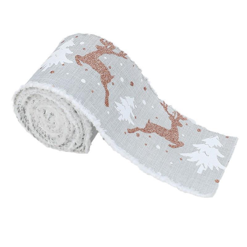 Трансграничная рождественская лента: Белый плюшевый край с дизайном оленя для упаковки и украшения подарочной коробки с подарочной лентой.