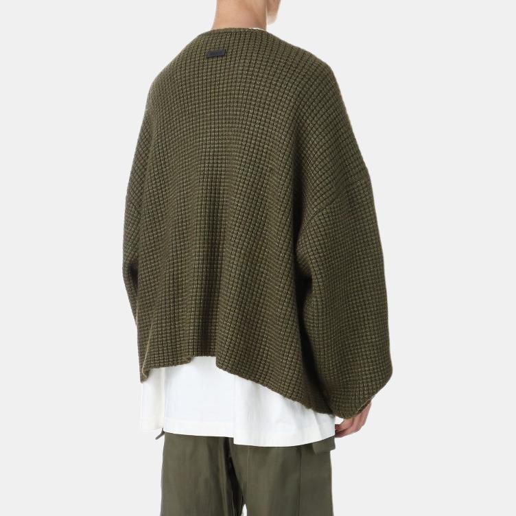 Fear of God Essentials Тяжелый Вафельный Кардиган Мужские Топы Военные Зеленый 192BT246205F
