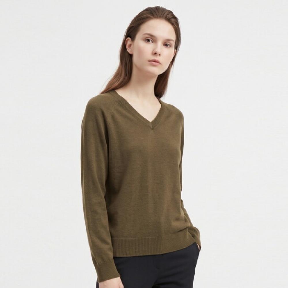 Shop Women S Korean Vneck baSic PLain SeaSonaL L S Knit Top Brown Frb Wkn260