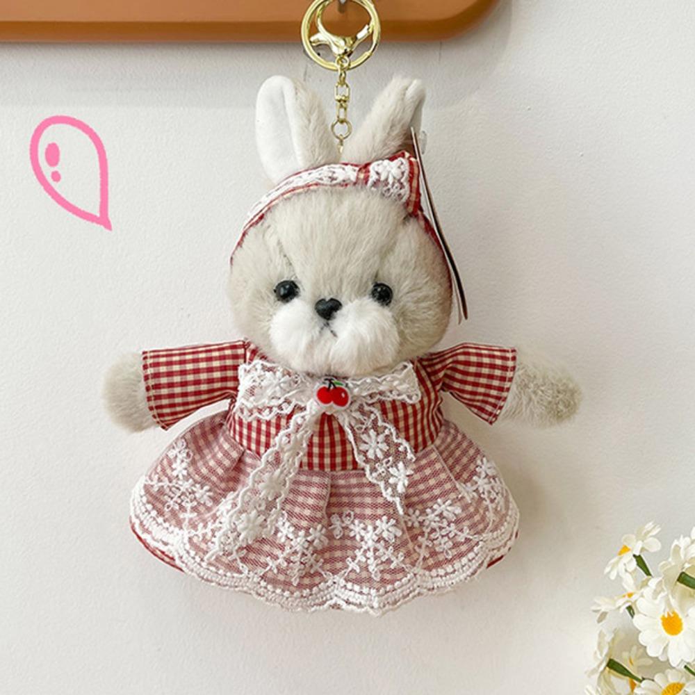 Rabbit Family Bunny Keychain with Clothes Plush Rabbit Key Ring Jewelry Gifts