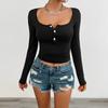 Женские топы, весенне-летняя повседневная однотонная тонкая футболка с длинными рукавами