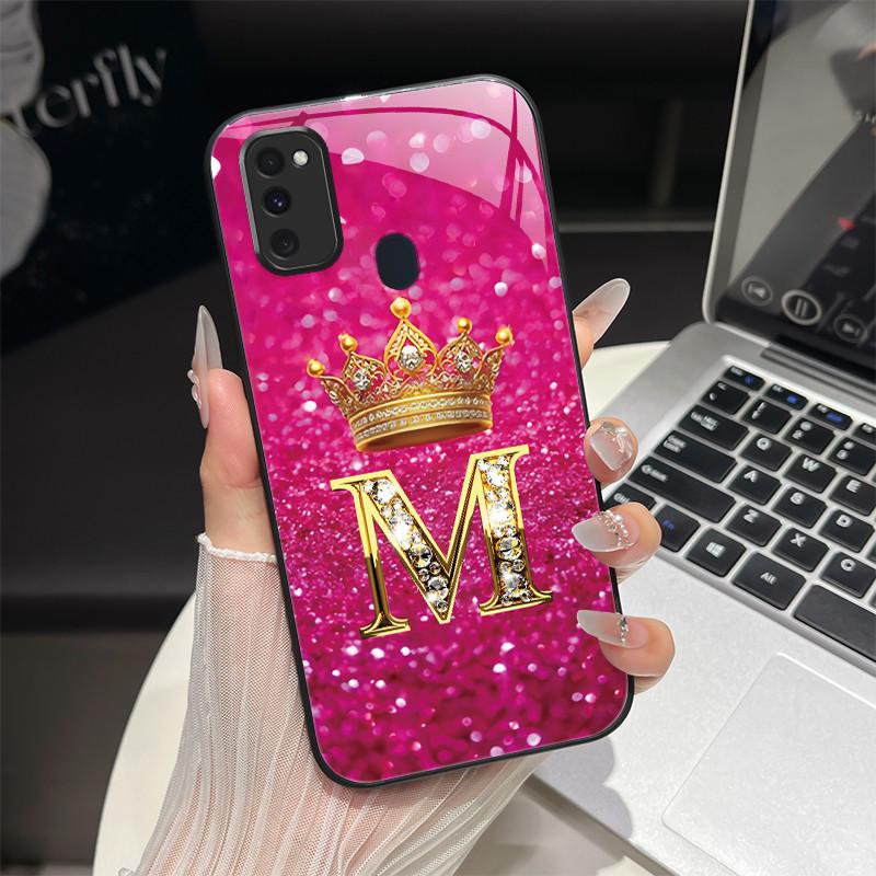For Samsung M21 M31 M21S M31S Case Fashion Letters Hard Tempered Glass Back Covers For Samsung Galaxy M30s M 31 M 21 Phone Shell