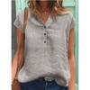 Летний новый повседневный топ с V-образным вырезом, короткими рукавами и пуговицами, однотонные женские блузки и рубашки из хлопка и льна в стиле ретро