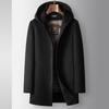 Mens Wool Blend Hooded Winter Coat With Removable Down Inner Liner Lightweight Warm Business Casual Outerwear