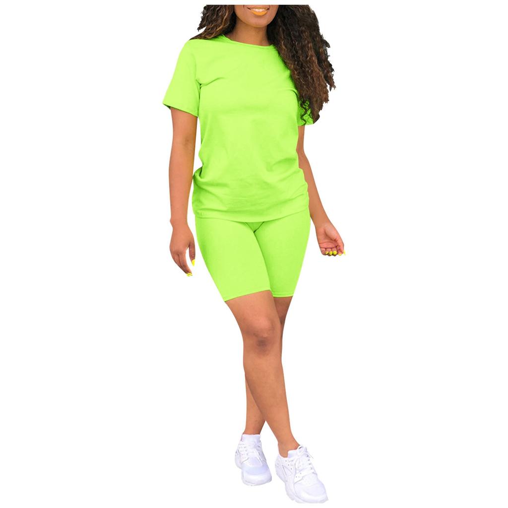 Женский повседневный спортивный однотонный костюм из 2 предметов, комплект из топа и брюк с короткими рукавами