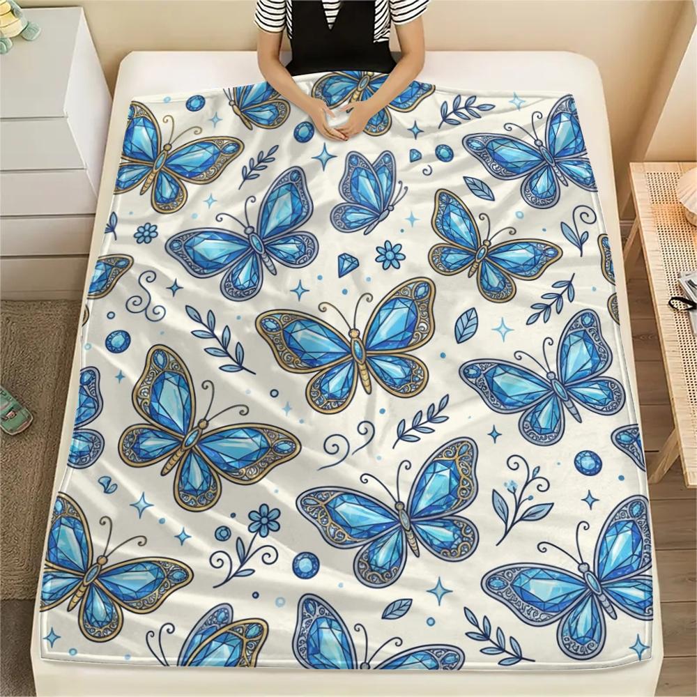 1PC Jewel Butterfly Print Flannel Blanket, High quality All Seasons, Home Decor, Warmth and Comfort, Perfect for Christmas Gifts
