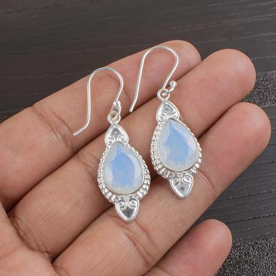 Серьги из цельного серебра 925 пробы с молочным опалом, серьги с драгоценными камнями ручной работы, подарки жене, абсолютно новые серьги