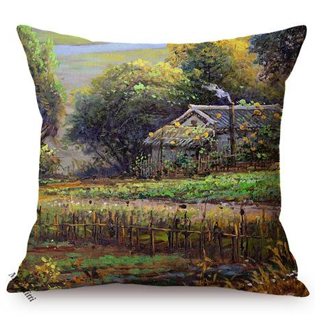 Nordic Rural Landscape Oil Painting Art Sofa Decoration Cushion Cover Rivers Scenery Style Car Chair Throw Pillow Case Cojines
