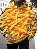 Fashion Hooded Sweatshirt, Casual Sporty Hoodie with a Row of Golden French Fries, Front Pocket - Stretch Blend, Suitable for Spring and Autumn,