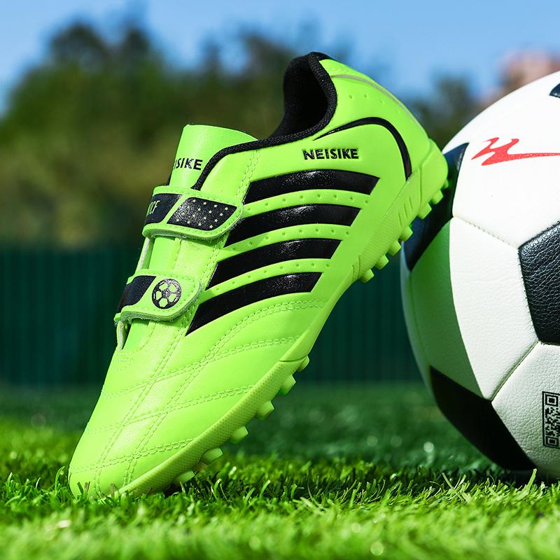 28-38 амортизирующие, нескользящие, износостойкие, на липучке, с короткими ногтями, уличные футбольные бутсы, тренировочная детская обувь