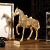 Golden Horse Statue Resin Animals Figure Nordic Abstract Ornaments Chinese Fenshui Figurines for Interior Room Home Decor
