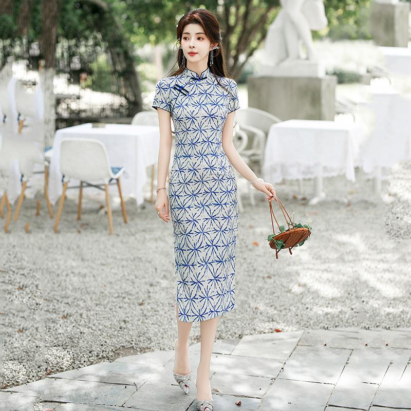 Traditional national style small cheongsam improved young 1011 new women's retro slim short sleeve summer medium and long