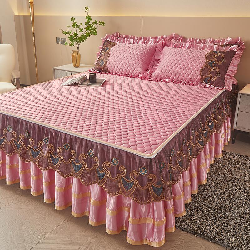 Летний латексный коврик из ледяного шелка, летний коврик из трех частей, кружевная юбка-кровать, съемное покрывало в европейском стиле, коврик для кондиционирования воздуха, постельные принадлежности