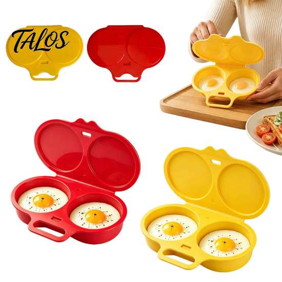 Food Grade Plastic Egg Boiler Dual Cavity Microwave Poacher with Lid & Handle, Quick-Heat Steamer Fast Meal Prep Accessory for 2 Eggs, Oil-Free