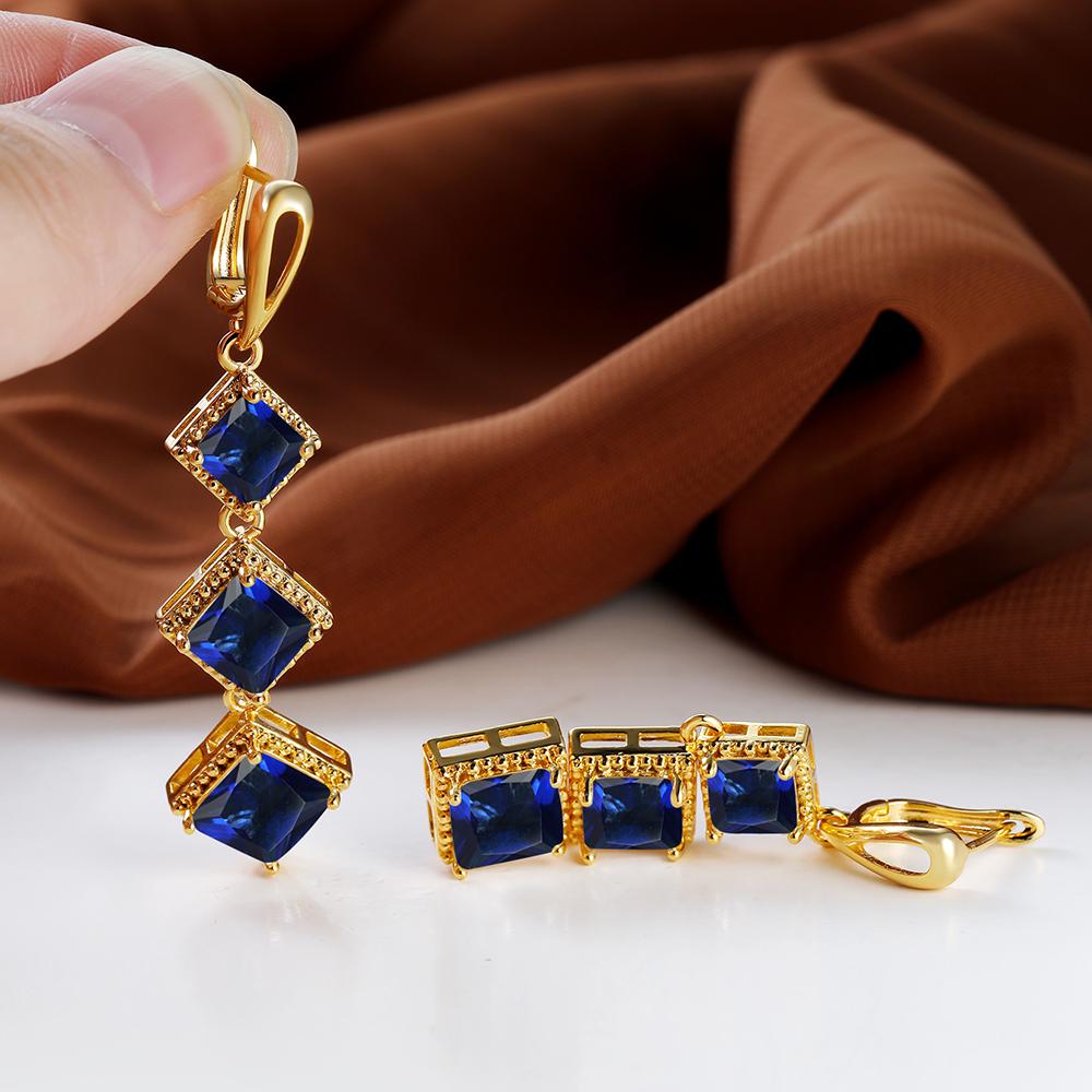 Длинные висячие серьги-крючки с синим камнем принцессы, цвет серебра, желтого золота, квадратной огранки, кольцо для невесты, обручальные украшения