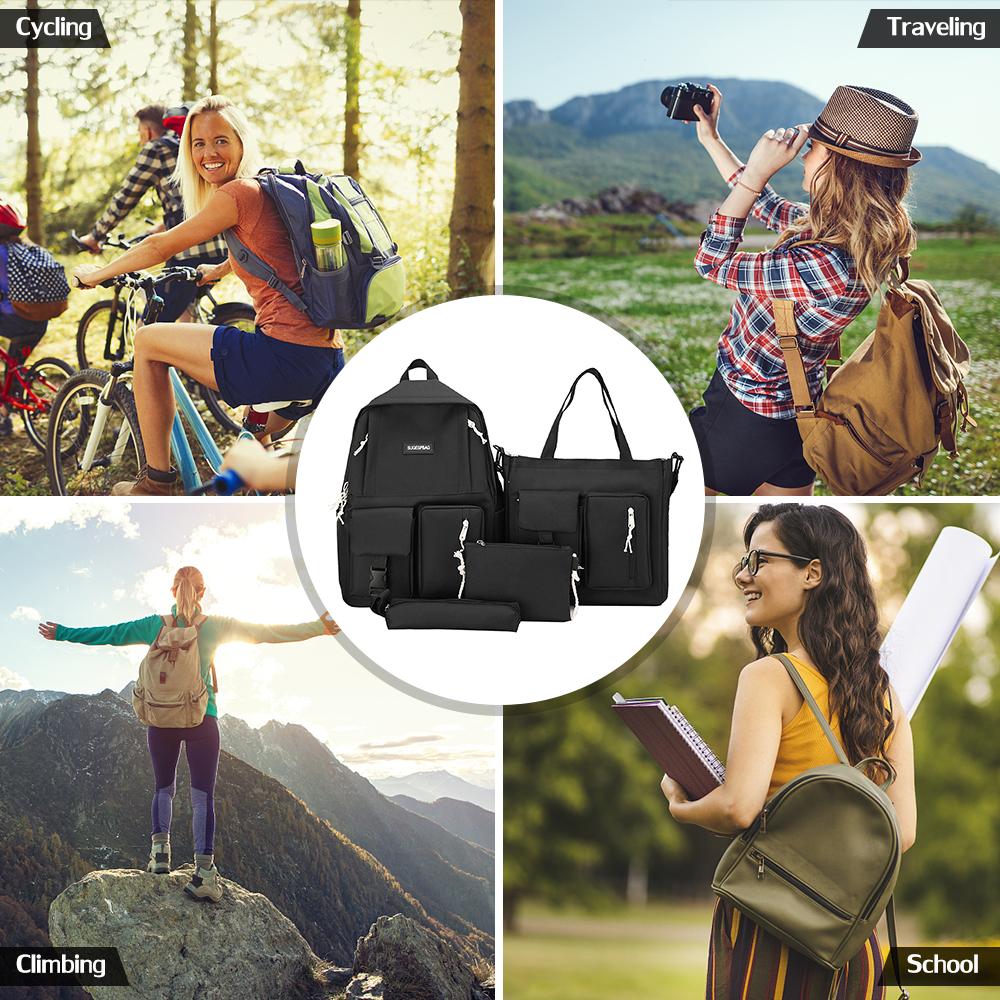 4 шт. Холщовый рюкзак Комбинированный набор Школьные сумки с сумкой через плечо Пенал Повседневная школьная сумка для